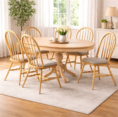 100x150 Açılır Oval Masa Takımı 6 Sandalyeli – 8/10 Kişilik – Masif Ayaklı Kayın Kaplama MDF