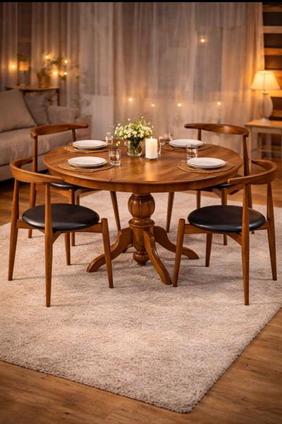 120×120 Açılır Yuvarlak Kayın Kaplama MDF Yemek Masası | 120×160 – Alberohome