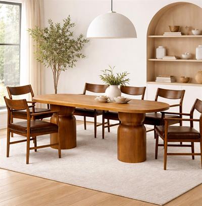 160x90 Oval Masif Ayaklı Yemek Masası Takımı | 6 Kayın Ağacı Kollu Sandalye
