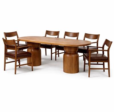 160x90 Oval Masif Ayaklı Yemek Masası Takımı | 6 Kayın Ağacı Kollu Sandalye