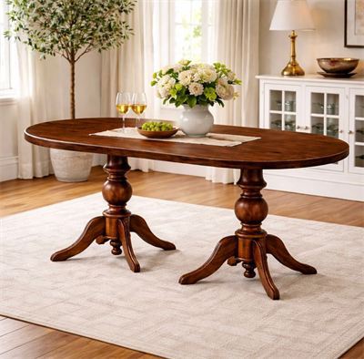 180x90 cm Oval Ahşap Yemek Masası – Masif Ağaç Ayaklı