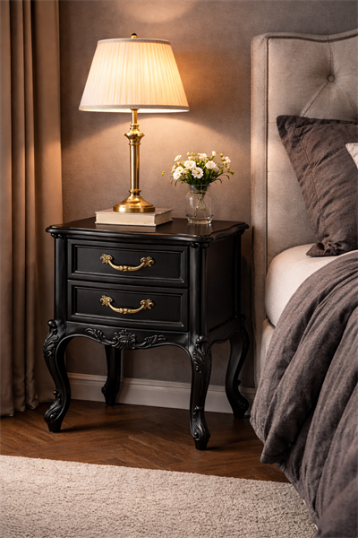 2 Çekmeceli Klasik Komodin 56x43x70 cm – Oymalı Zarif Ayaklı Model