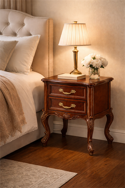 2 Çekmeceli Klasik Komodin 56x43x70 cm – Oymalı Zarif Ayaklı Model