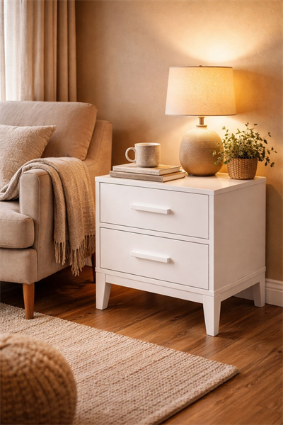 2 Çekmeceli Modern Komodin 55x60 cm – Ayaklı Yatak Odası Komodini