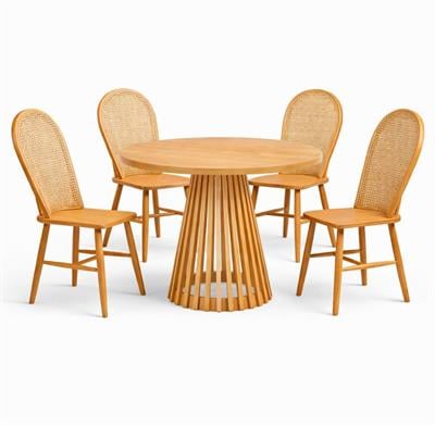 90 cm Yuvarlak Ahşap Masa Takımı (4 Sandalyeli) | Kayın Kaplamalı Yemek Masası Takımı