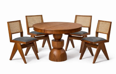 Açılır Kayın Kaplamalı Masa ve Hasırlı Sandalye Takımı (4 Sandalyeli)