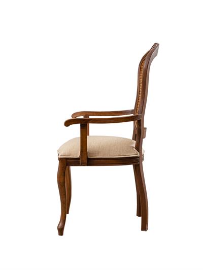 Afore Doğal Ahşap Kayın Ceviz Renk Hazeranlı Kolçaklı Sandalye Detaylı İşçilik Modern Şık Tasarım