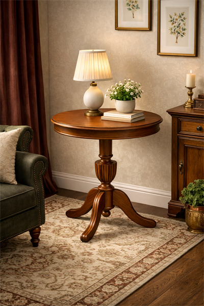 Ahşap Fiskos Sehpa – Torna Gövdeli Yuvarlak Salon Sehpası – 70 cm