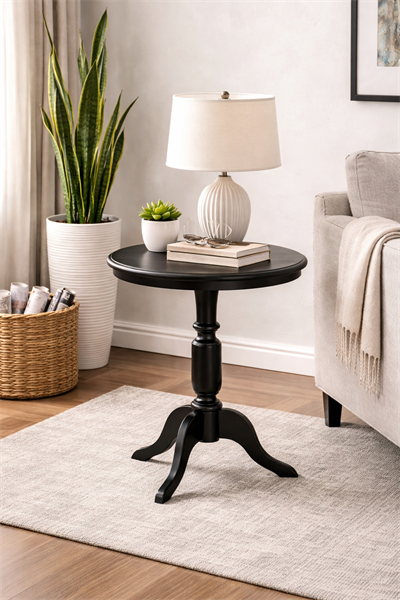 Ahşap Fiskos Sehpa – Üç Ayaklı Yuvarlak Klasik Yan Sehpa – 58 cm