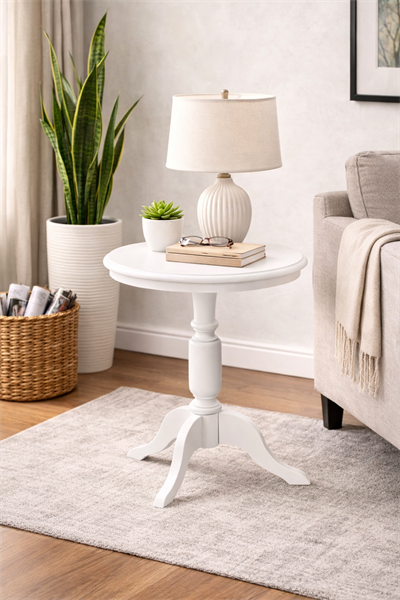 Ahşap Fiskos Sehpa – Üç Ayaklı Yuvarlak Klasik Yan Sehpa – 58 cm