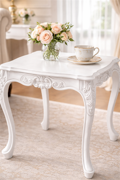 Ahşap Yan Sehpa – Oymalı Ayaklı Klasik Salon Sehpası – 53 cm