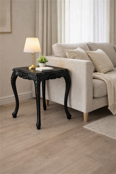 Ahşap Yan Sehpa – Oymalı Ayaklı Klasik Salon Sehpası – 53 cm