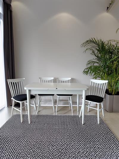 Akasya Ahşap Beyaz Renk Dikdörtgen Açılır Masa Takımı 127x70 Cm - 4 Adet Ahşap Sandalye Bohem & İskandinav Şık Tasarım