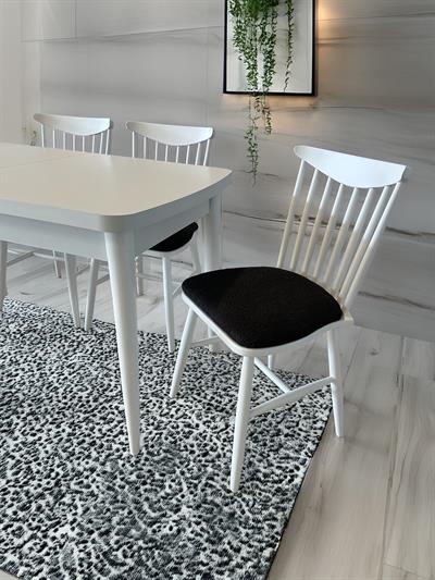 Akasya Ahşap Beyaz Renk Dikdörtgen Açılır Masa Takımı 127x70 Cm - 4 Adet Ahşap Sandalye Bohem & İskandinav Şık Tasarım