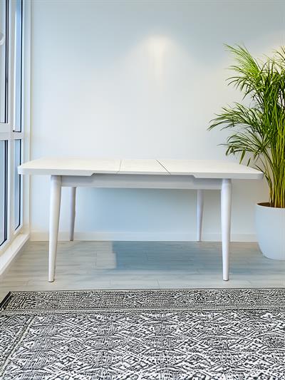 Akasya Ahşap Beyaz Renk Dikdörtgen Açılır Masa Takımı 127x70 Cm - 4 Adet Ahşap Sandalye Bohem & İskandinav Şık Tasarım