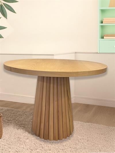 Alaska Ahşap Naturel Renk Yuvarlak Masa Takımı 100x100 Cm - 4 Sandalyeli Bohem & İskandinav Şık Tasarım