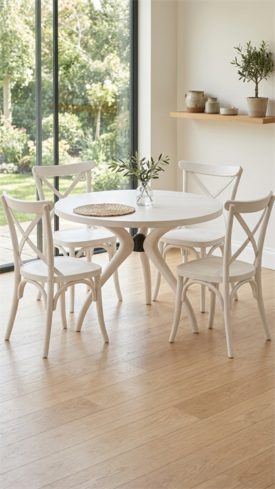 Alberohome Beyaz Yuvarlak Yemek Masası ve 4 Sandalyeli Takım