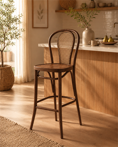 Alberohome Lorea Hazeranlı Ahşap Bar Sandalyesi