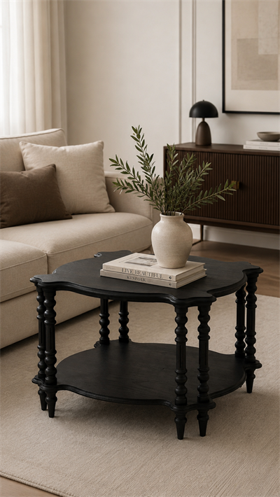 Alberohome Klasik Ahşap Orta Sehpa 76x76x48 cm Çift Raflı Sehpa