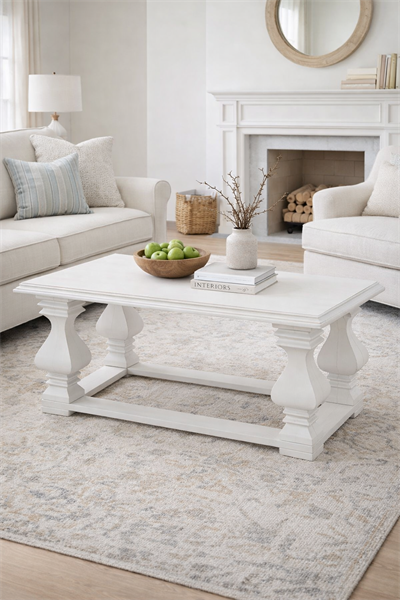 Alberohome Klasik Beyaz Orta Sehpa 122x72 cm Dekoratif Salon Sehpası