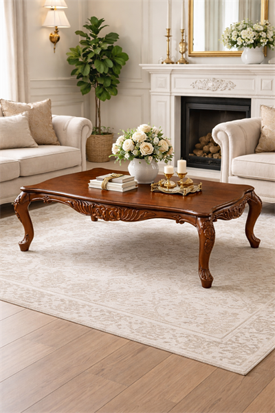 Alberohome Klasik Beyaz Oymalı Orta Sehpa 130x90 cm