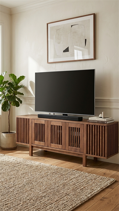 Alberohome Modern Ahşap Çıtalı TV Ünitesi 180 cm – Ceviz Renk