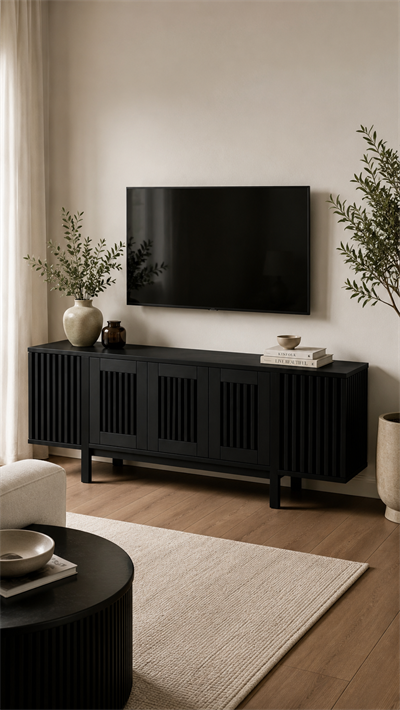 Alberohome Modern Ahşap Çıtalı TV Ünitesi 180 cm – Ceviz Renk