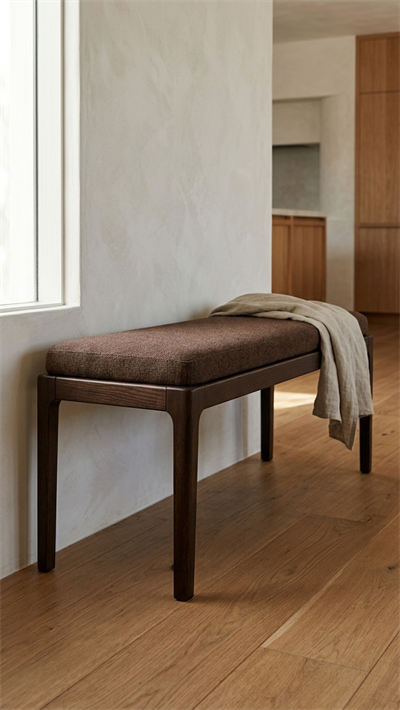 Alberohome Modern Ahşap Puf Bench Kahverengi Döşemeli Bank – 80x40x40 cm