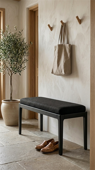 Alberohome Modern Ahşap Puf Bench Kahverengi Döşemeli Bank – 80x40x40 cm