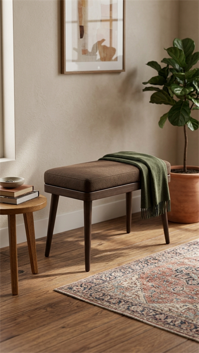 Alberohome Modern Bench Puf 60x40 cm – Minimal Ahşap Ayaklı Puf