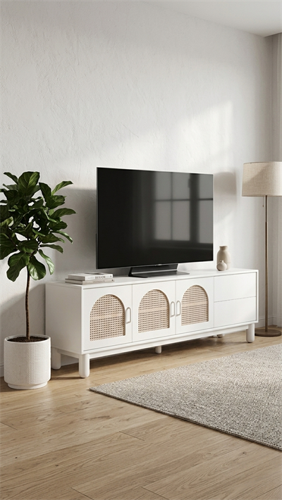 Alberohome Modern Hasır Detaylı TV Ünitesi 180 cm Ahşap Televizyon Ünitesi