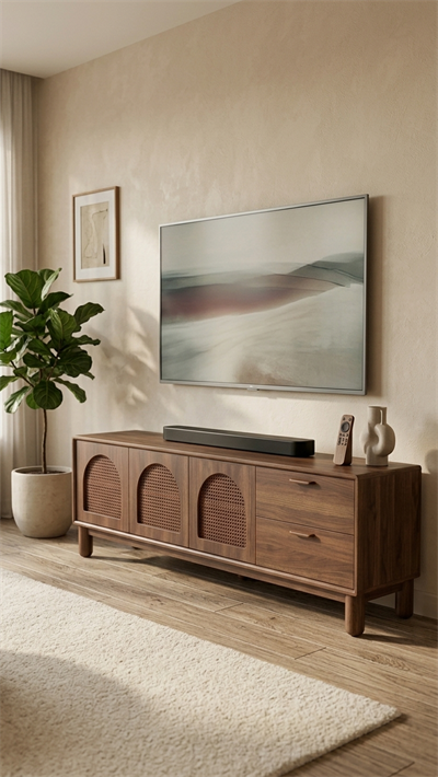 Alberohome Modern Hasır Detaylı TV Ünitesi 180 cm Ahşap Televizyon Ünitesi