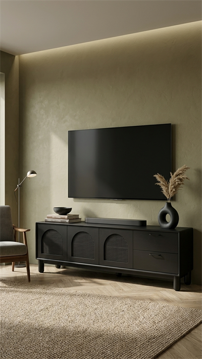 Alberohome Modern Hasır Detaylı TV Ünitesi 180 cm Ahşap Televizyon Ünitesi