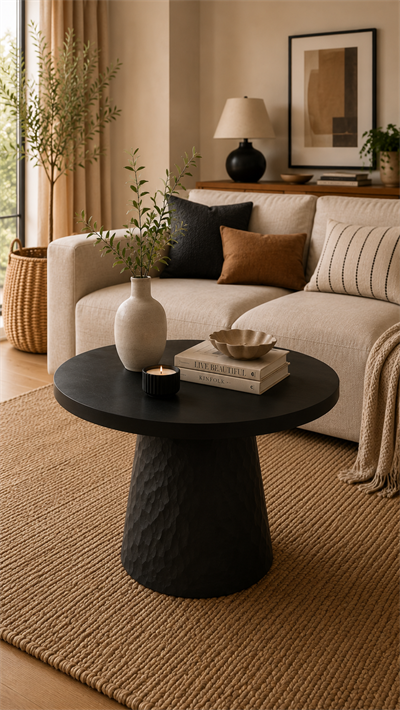 Alberohome Modern Yuvarlak Orta Sehpa 80 cm Ahşap Tasarım Sehpa