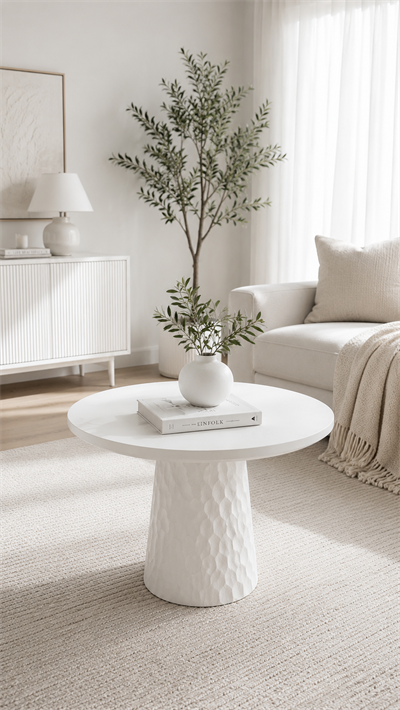 Alberohome Modern Yuvarlak Orta Sehpa 80 cm Ahşap Tasarım Sehpa