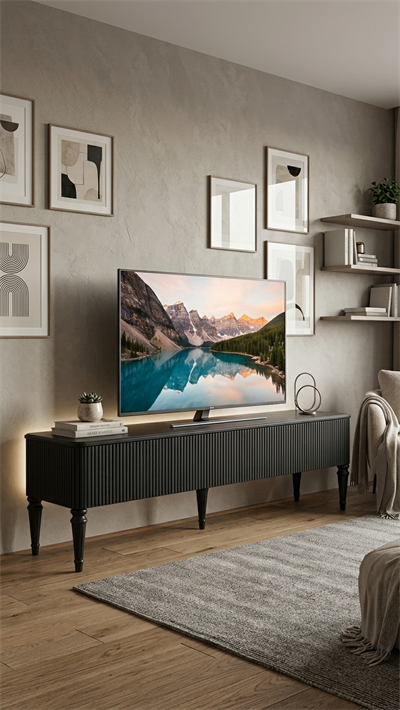 Alberohome Siyah Ahşap TV Ünitesi 200 x 45 x 50 cm – Modern Çizgili Tasarım