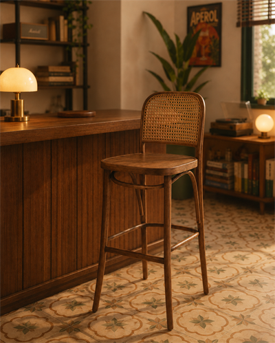 Alberohome Vienna Hazeranlı Ahşap Bar Sandalyesi