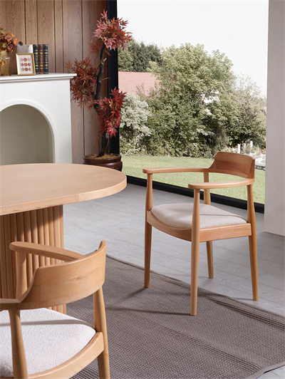 Alfa Naturel Renk Oval Ahşap Masa Takımı 170x90 Cm - 4 Naturel Renk Kolçaklı Sandalye Bohem & İskandinav Şık Tasarım