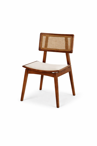 Anemone Doğal Ahşap Döşemeli Ceviz Hasırlı  Sandalye El İşçiliği Modern İskandinav Tasarım