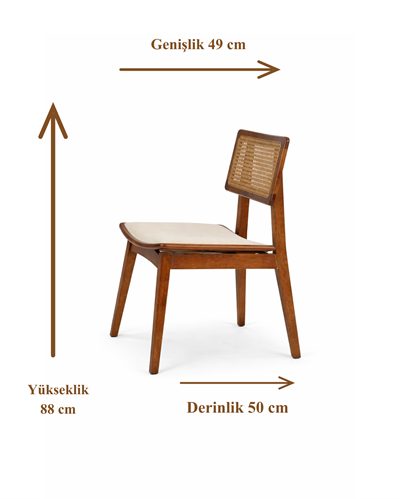 Anemone Doğal Ahşap Döşemeli Ceviz Hasırlı  Sandalye El İşçiliği Modern İskandinav Tasarım