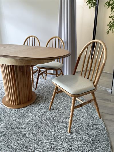 Antes Ahşap Naturel Renk Oval Açılır Masa Takımı 120x80 - 4 Adet Sandalye Bohem & İskandinav Şık Tasarım