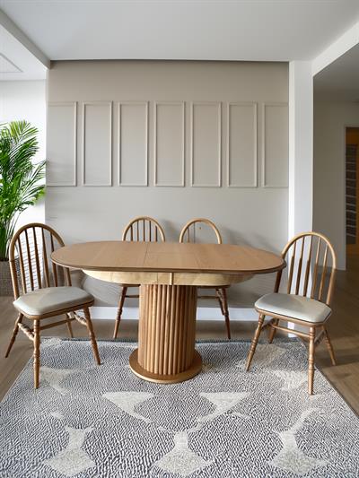 Antes Ahşap Naturel Renk Oval Açılır Masa Takımı 120x80 - 4 Adet Sandalye Bohem & İskandinav Şık Tasarım