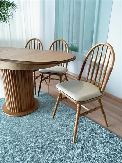 Antes Ahşap Naturel Renk Oval Açılır Masa Takımı 120x80 - 4 Adet Sandalye Bohem & İskandinav Şık Tasarım