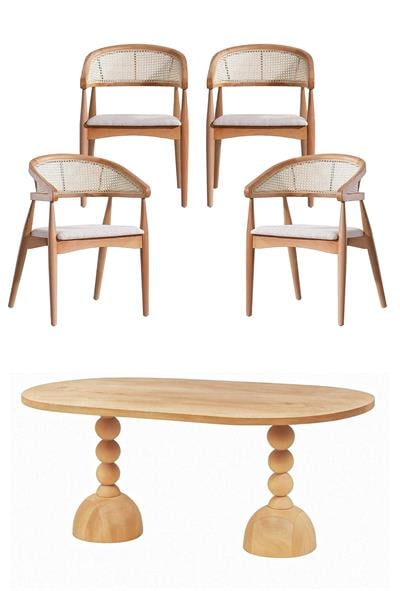 Arbol Ahşap Naturel Oval Masa Takımı 160x90 Cm - 4 Adet Doğal Hazerenlı Sandalye Rustik Şık Tasarım