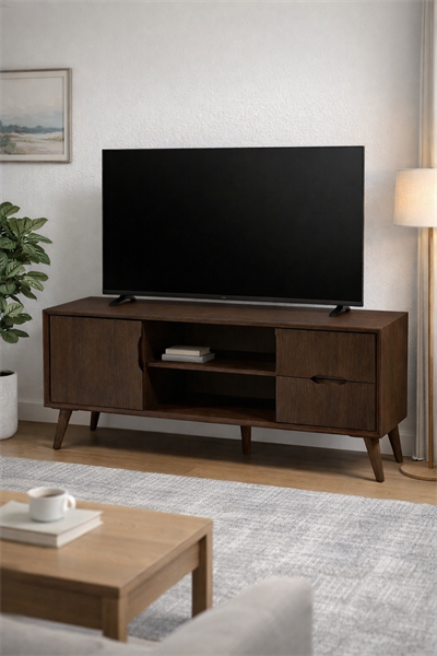 Arden Retro Ahşap TV Konsolu – Kapaklı Çekmeceli TV Ünitesi – 160 × 42 × 60 cm