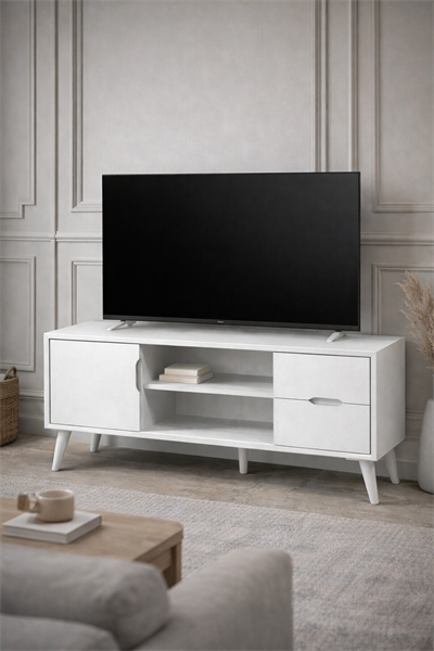 Arden Retro Ahşap TV Konsolu – Kapaklı Çekmeceli TV Ünitesi – 160 × 42 × 60 cm