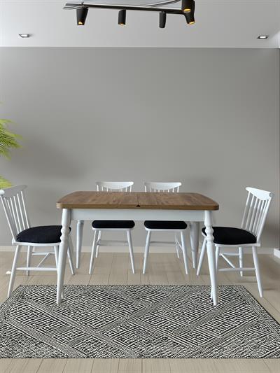 Armada Ahşap Naturel Renk Çizilmez Açılır Dikdörgen Masa Takımı 127x70 Cm - 4 Adet Ahşap Sandalye Bohem & İskandinav Şık Tasarım