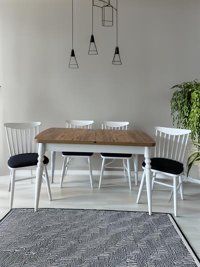 Armada Ahşap Naturel Renk Çizilmez Açılır Dikdörgen Masa Takımı 127x70 Cm - 4 Adet Ahşap Sandalye Bohem & İskandinav Şık Tasarım