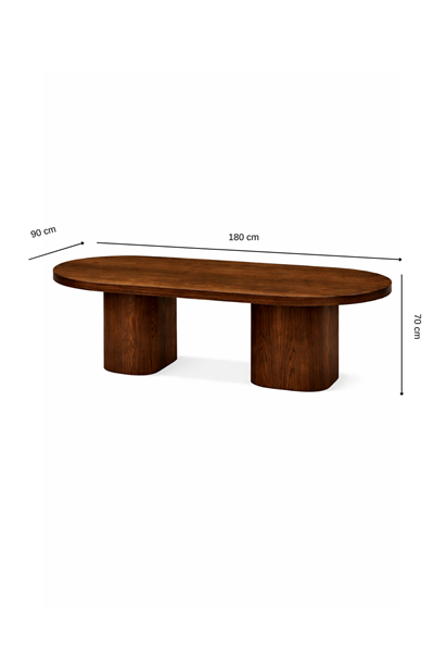 Arvento Oval Ahşap Yemek Masası – Silindir Ayaklı Modern Masa – 180 × 90 × 70 cm