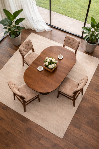 Arvento Oval Ahşap Yemek Masası Takımı – 4 Sandalyeli Modern Yemek Odası Seti – 180 × 90 cm